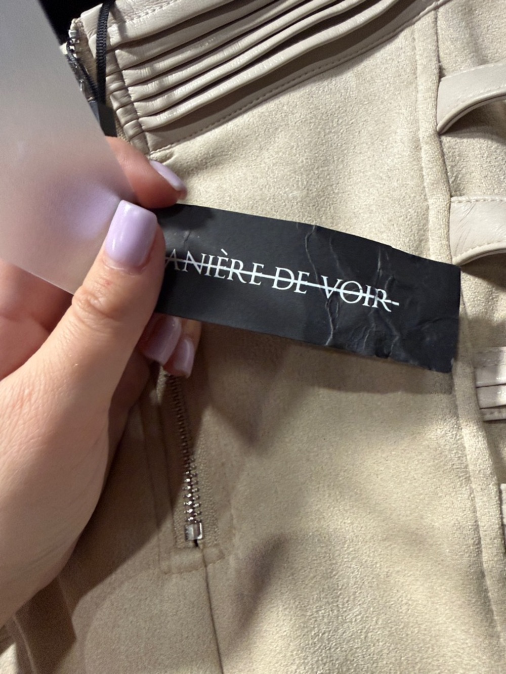 Maniere De Voir Beige Suede-Texture Tailored Trousers - Picture 5 of 6